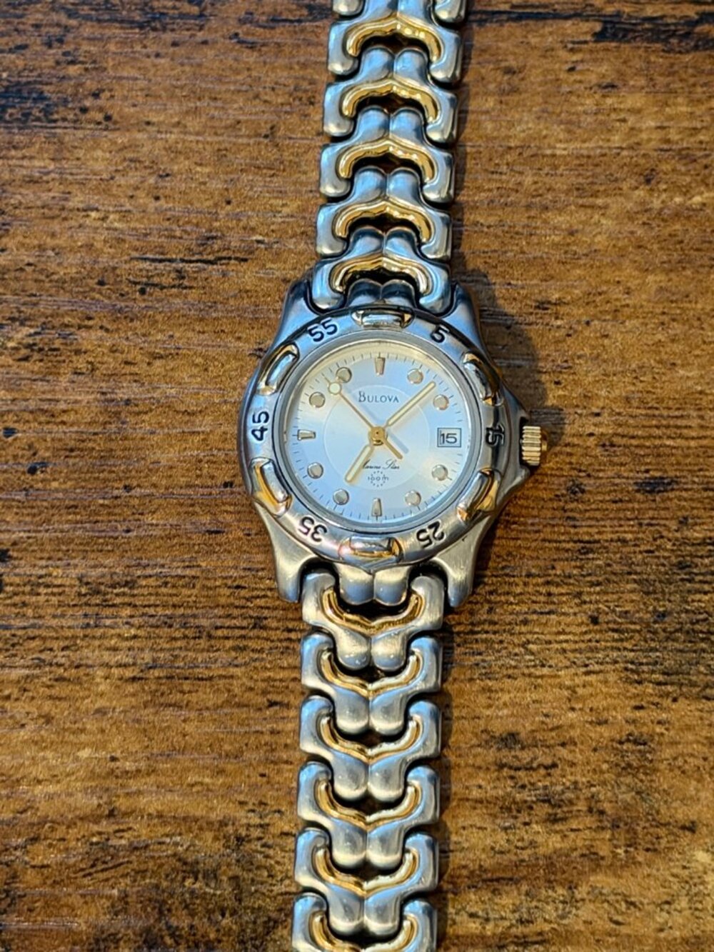 Bulova Marine Star Quartz Women's Two-Tone White Dial Date 27mm 100M